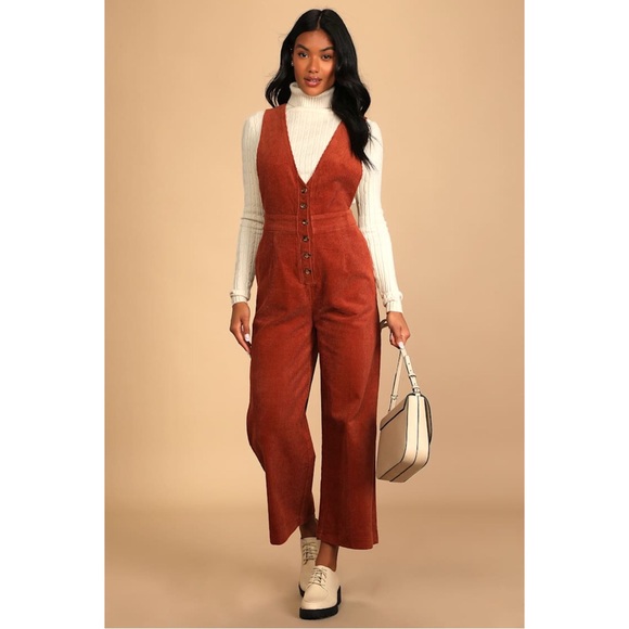 Lulus Pants - Lulu’s Corduroy Wide Leg Overall Jumpsuit
